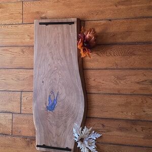 Rustic Wooden Serving Tray with Black Handles